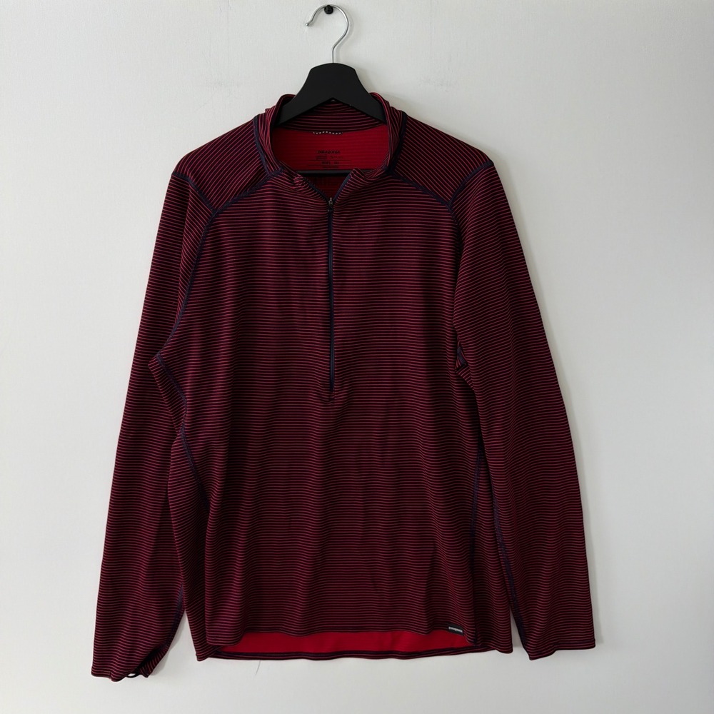 Patagonia Capilene 2 Lightweight Quarter Zip Striped Polartec Mens XXL Red Navy
